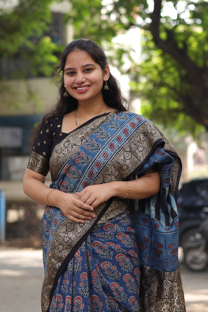 Ajrakh Dola Silk Saree