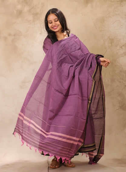 Lavender Narayanpet Cotton Anarkali Dress with Narayanpet Dupatta | Looms & Tassels