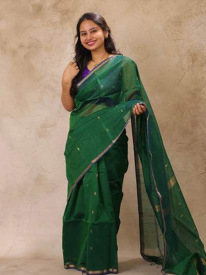 Green Handloom Maheswari Silk Cotton Sarees | Looms & Tassels