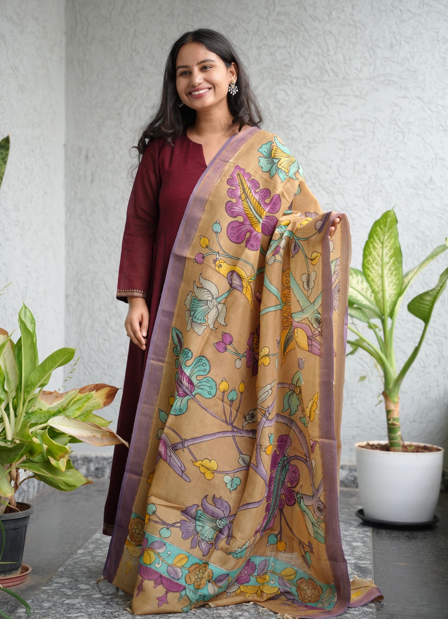 Pen Kalamkari Mangalagiri silk Dupatta