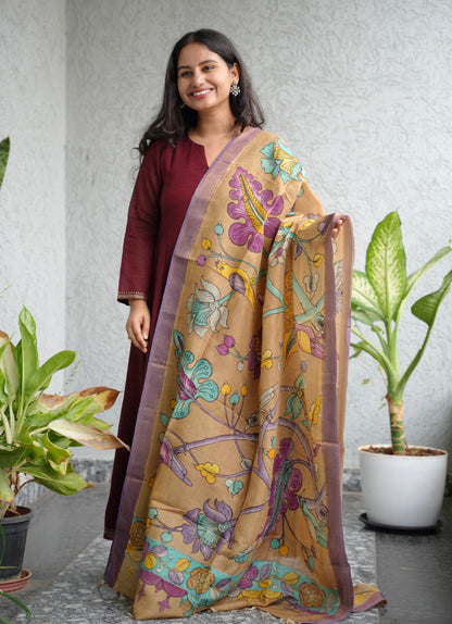 Pen Kalamkari Mangalagiri silk Dupatta