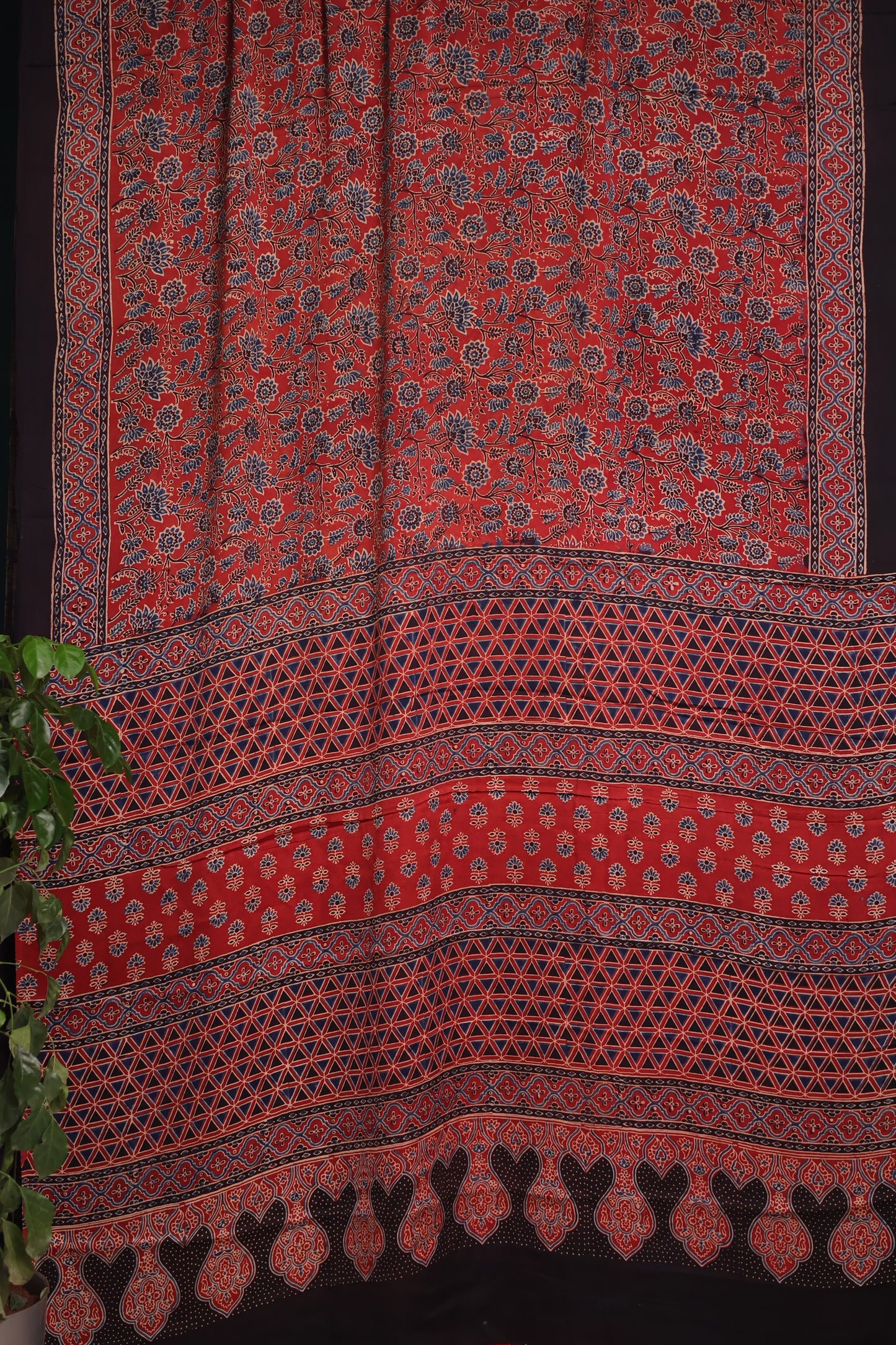 Red Ajrakh Modal Silk Saree