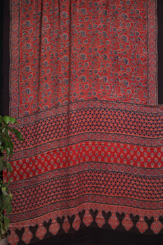 Red Ajrakh Modal Silk Saree