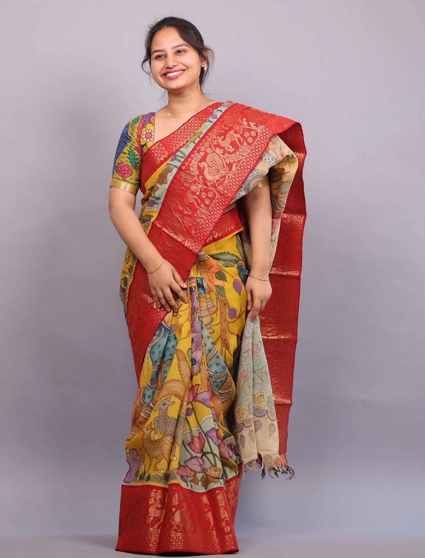 Hand Painted Pen Kalamkari Silk Saree