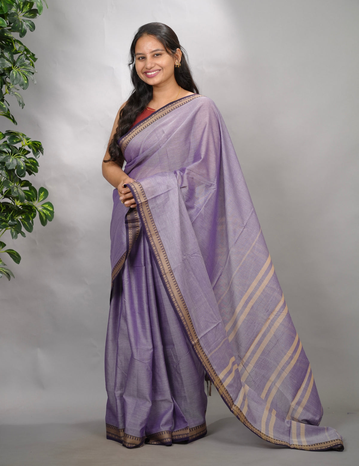 Lavender Narayanpet Cotton Saree | Looms & Tassels