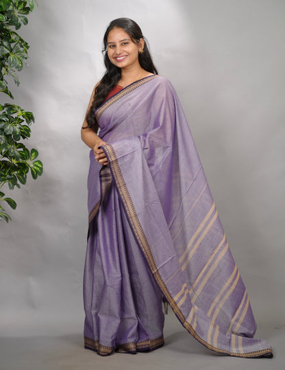Lavender Narayanpet Cotton Saree | Looms & Tassels