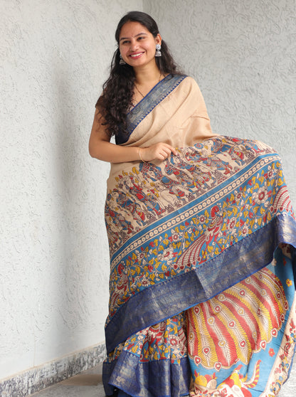 Kanchi border Kalamkari chennur silk saree
