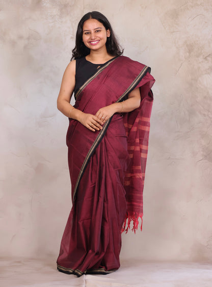 Dual shade Narayanpet Cotton Saree with Ikkat Blouse Piece | Looms & Tassels