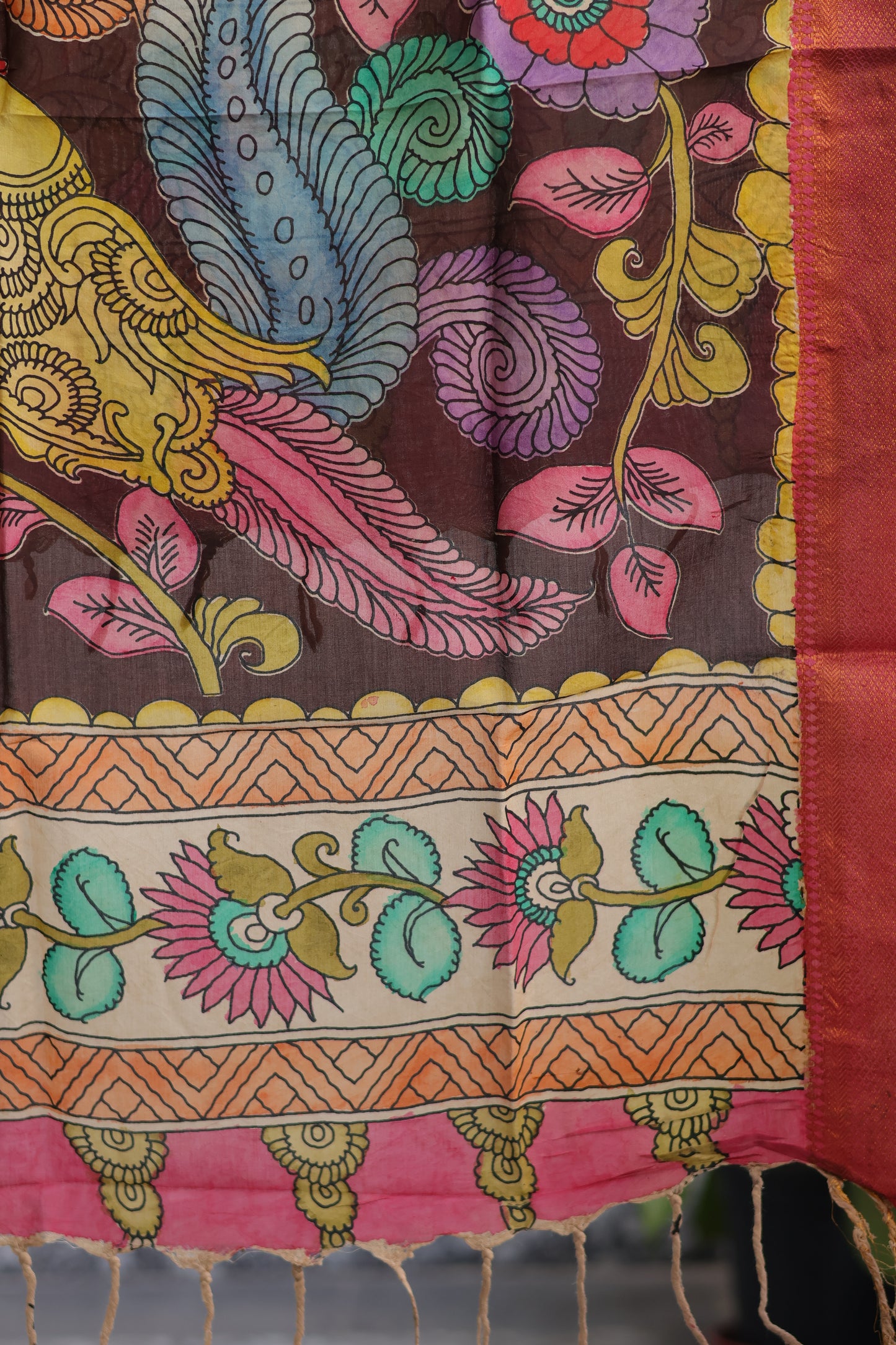 Pen Kalamkari chennur silk duppata