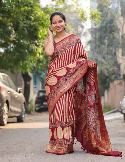 Ajrakh Dola Silk Saree