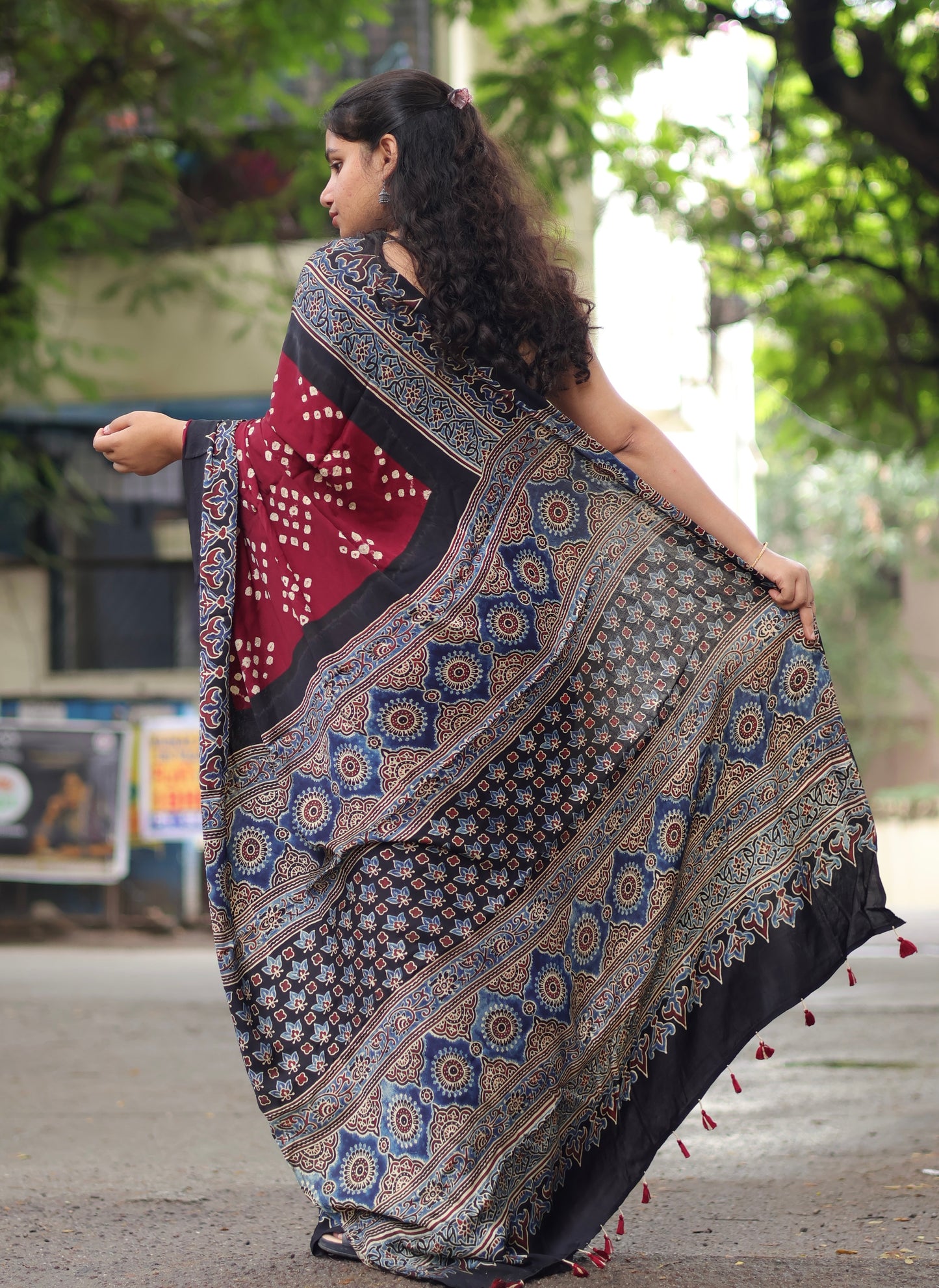 Ajrakh Bandhej Modal Silk Saree