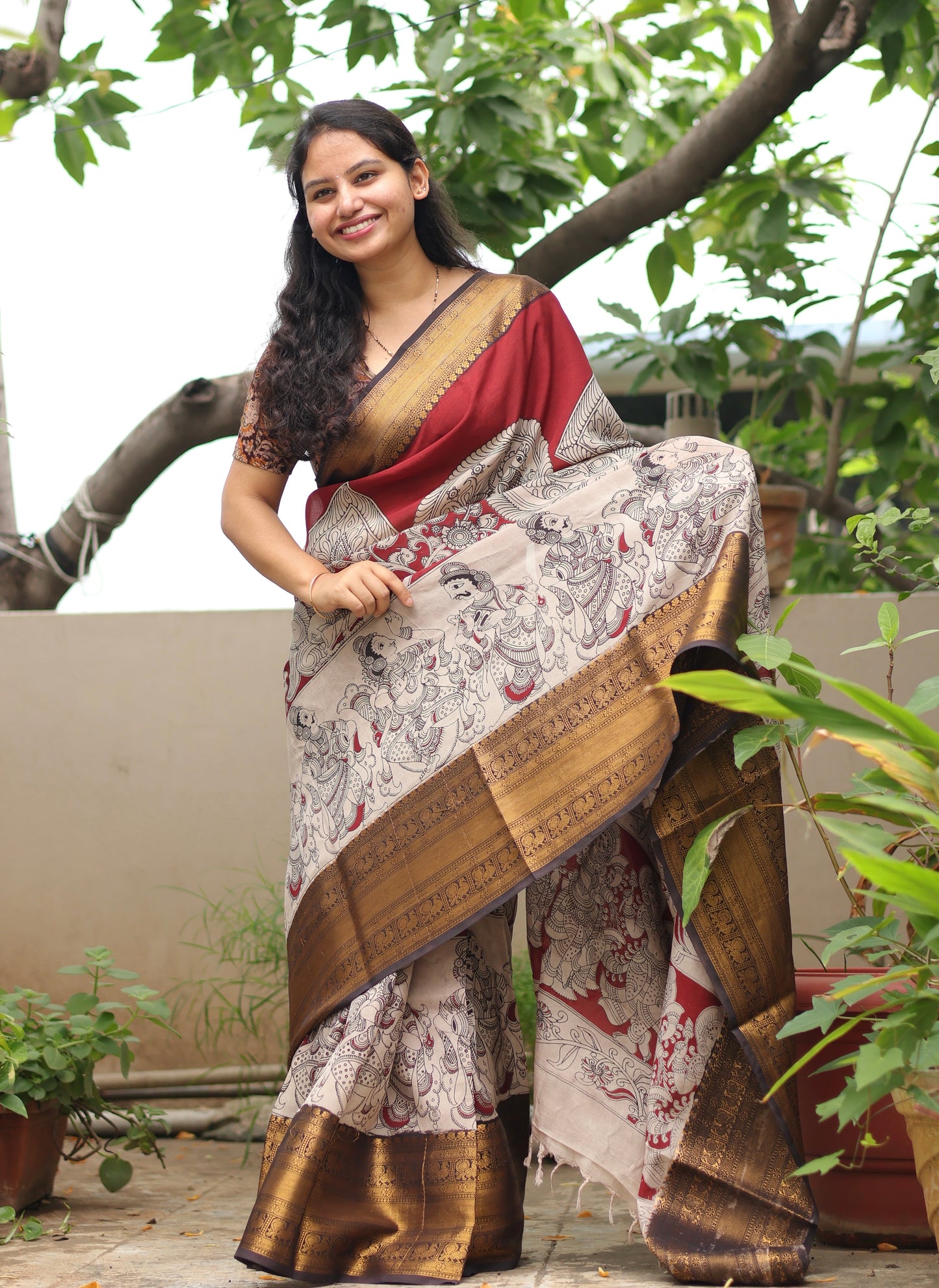 Kanchi border Kalamkari chennur silk saree