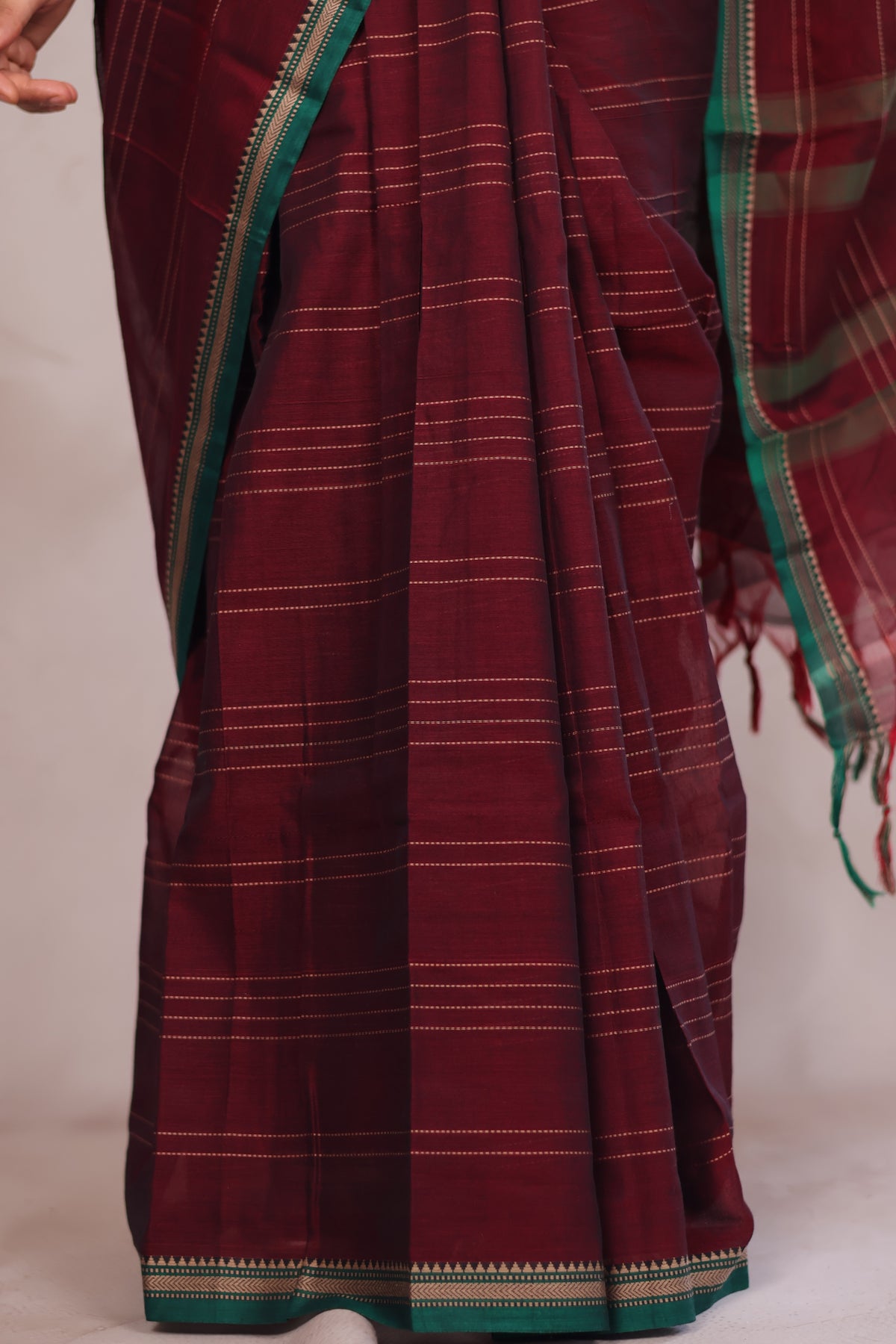Maroon Narayanpet Cotton Saree lines weaving Saree | Looms & Tassels