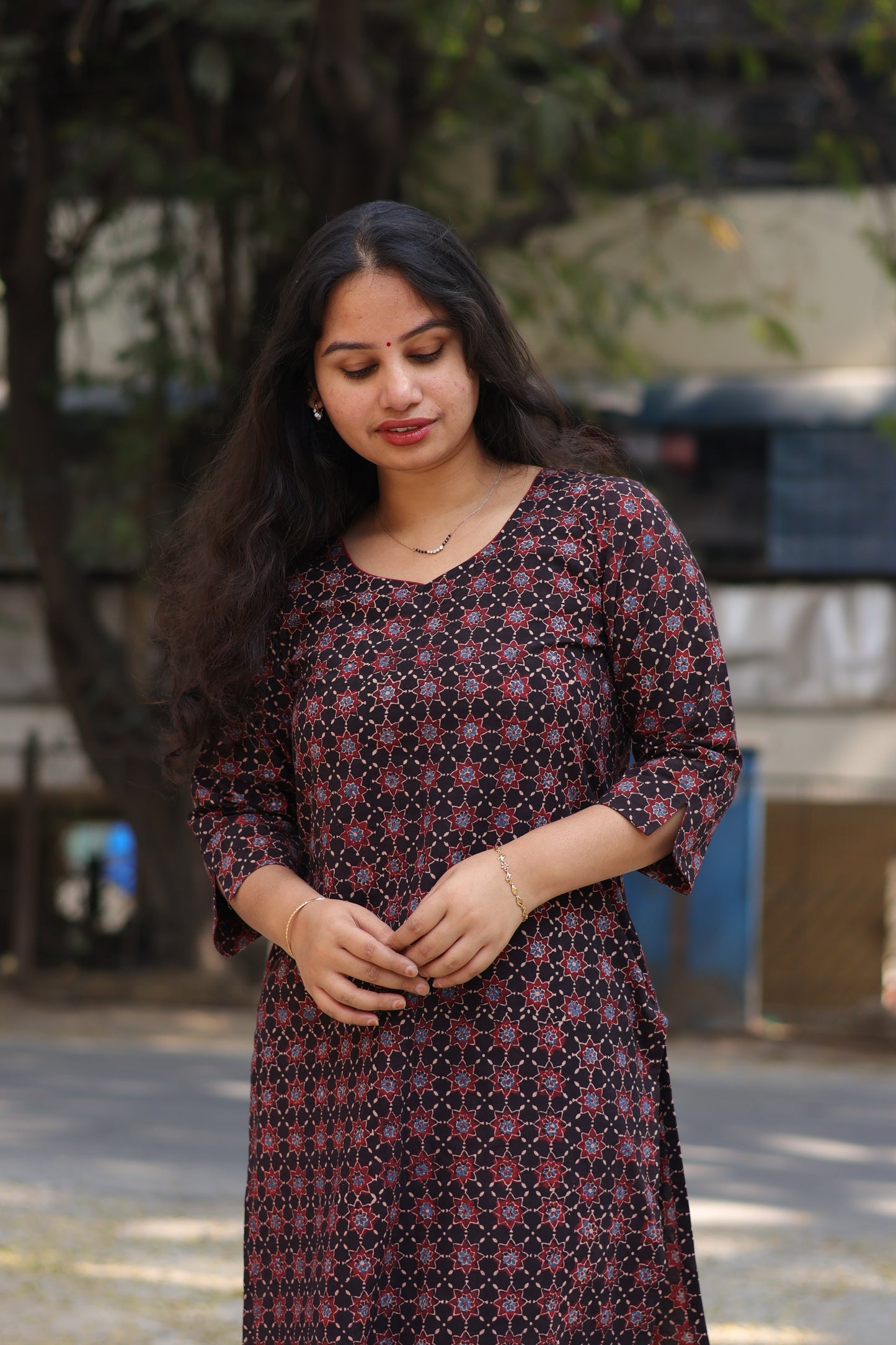 Black & Maroon Ajrakh Hand Block Printed Kurti