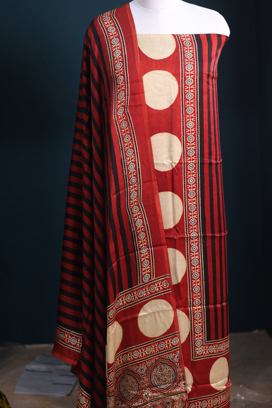 Handblock printed Ajrakh modal silk 2 piece suit set