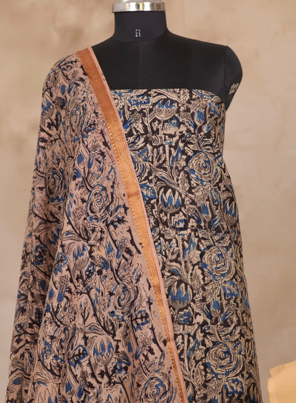 Hand Block Printed Kalamkari Unstitched 3pc Suit Set