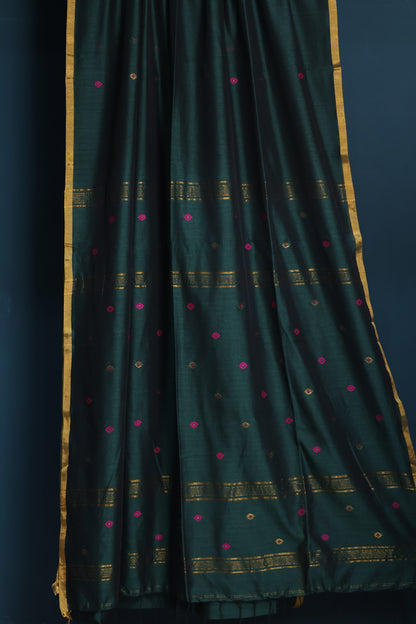 Green Pure Handwoven Mercerised Cotton Saree with Mina Jari Butta Weav