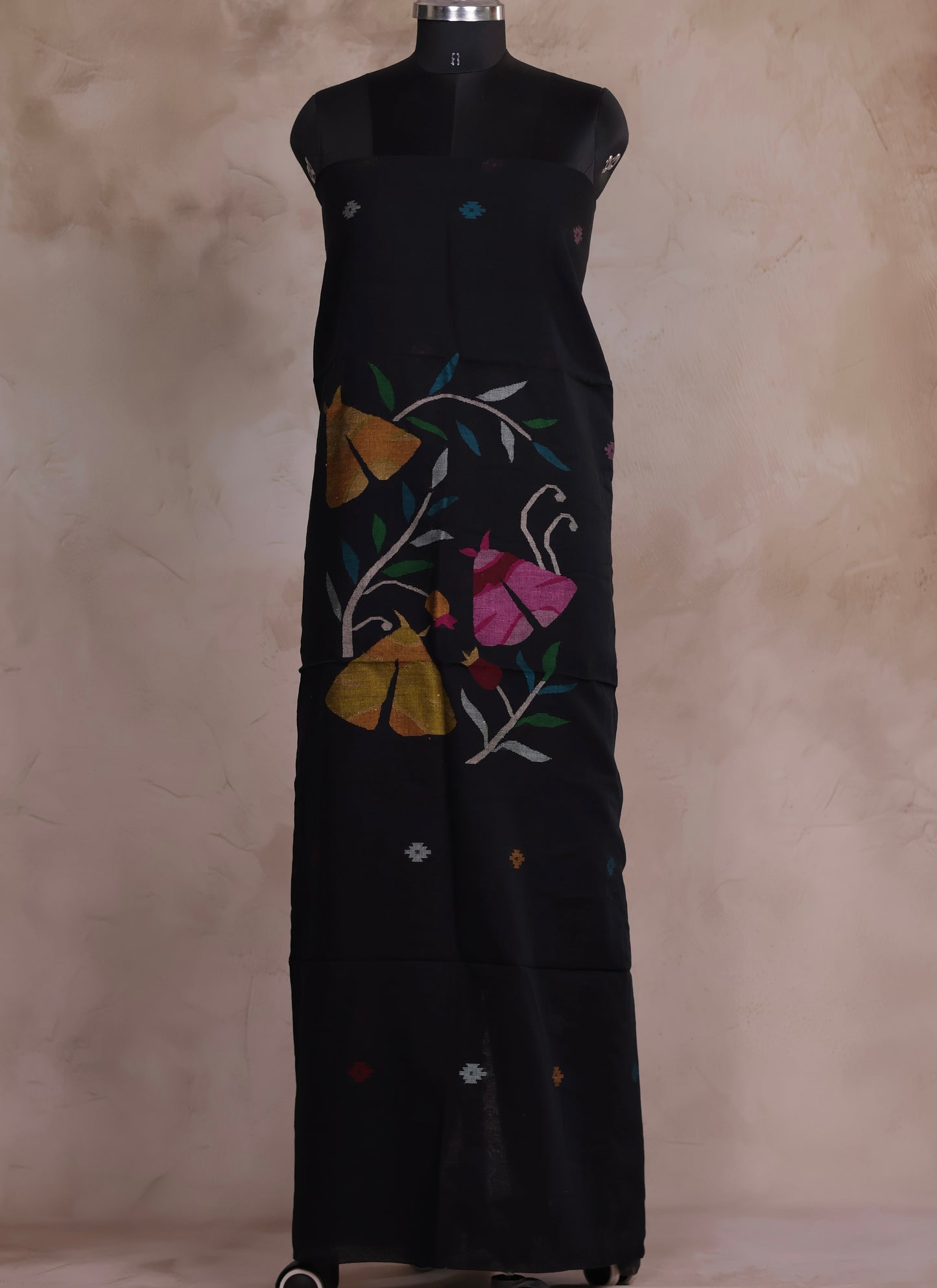 Black Handwoven Jamdhani weaving pure Malai cotton 2 piece suit sets | Looms & Tassels