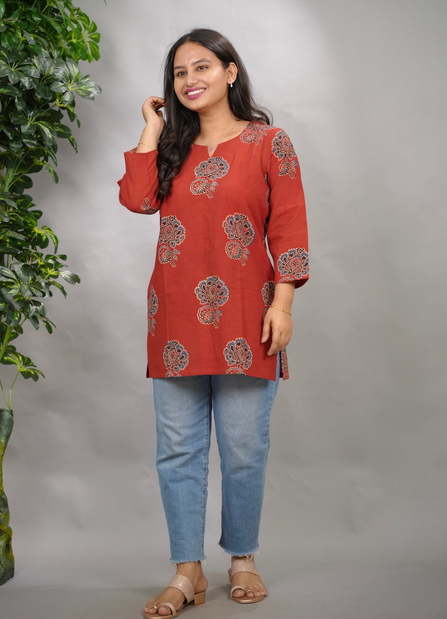 Maroon Ajrakh Hand Block Printed Short Top