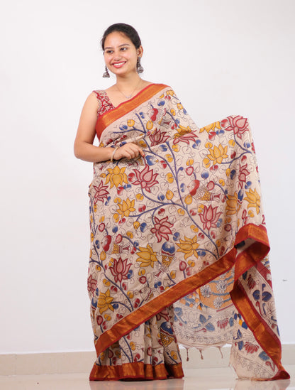 Nizam Border Kalamkari Silk Saree