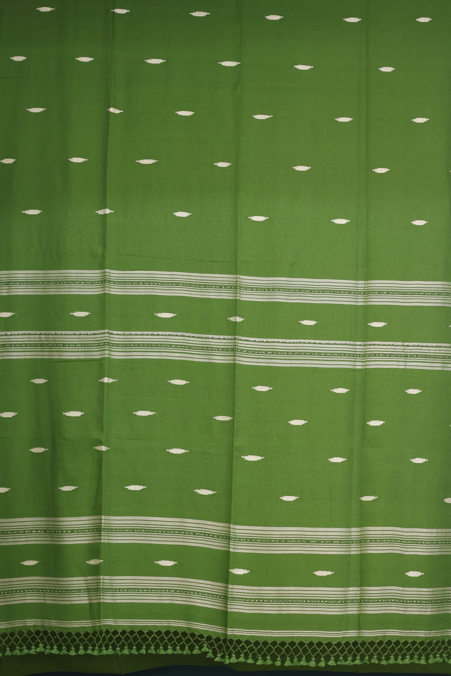 Olive Green Pure Handwoven Malai Cotton Saree with Butta Weaving