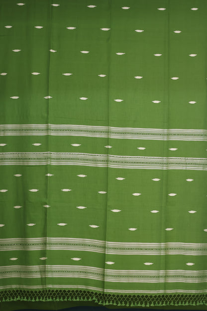 Olive Green Pure Handwoven Malai Cotton Saree with Butta Weaving