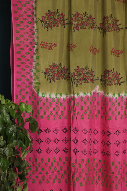 Hand dyeing premium chennur silk with block prints saree