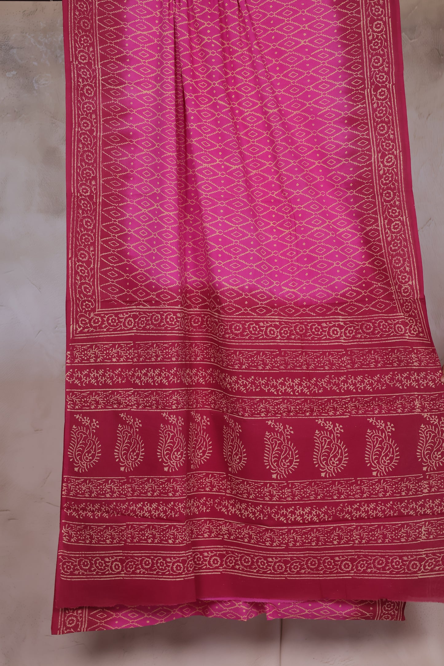 vibrant pink and deep red Bagru Handblock printed MulMul cotton saree