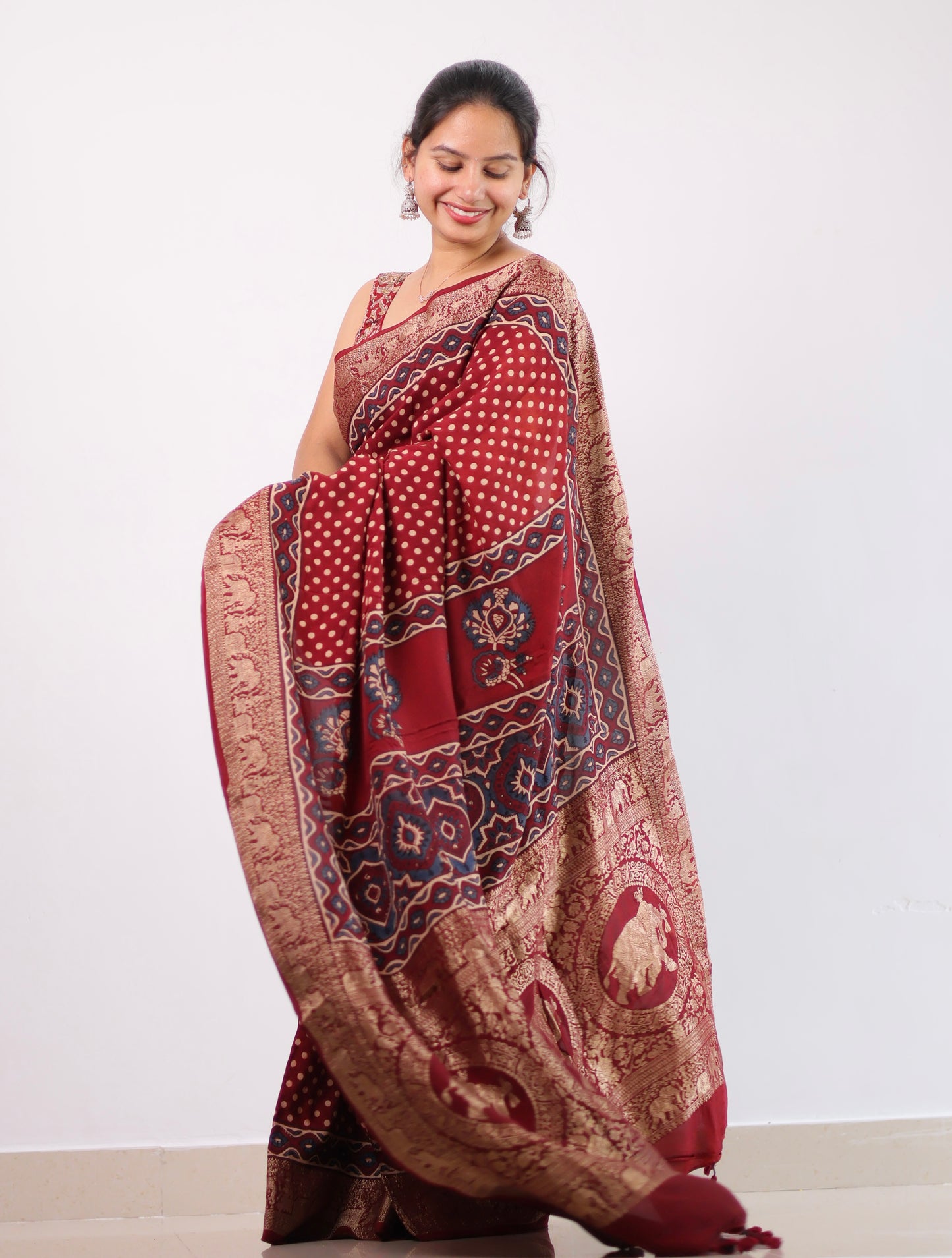 Ajrakh Dola Silk Saree