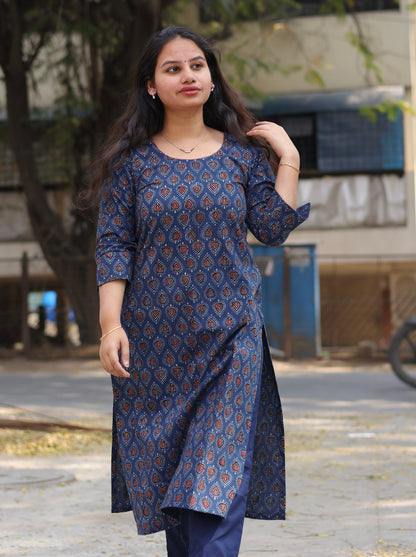 Indigo Ajrakh Hand Block printed Kurta