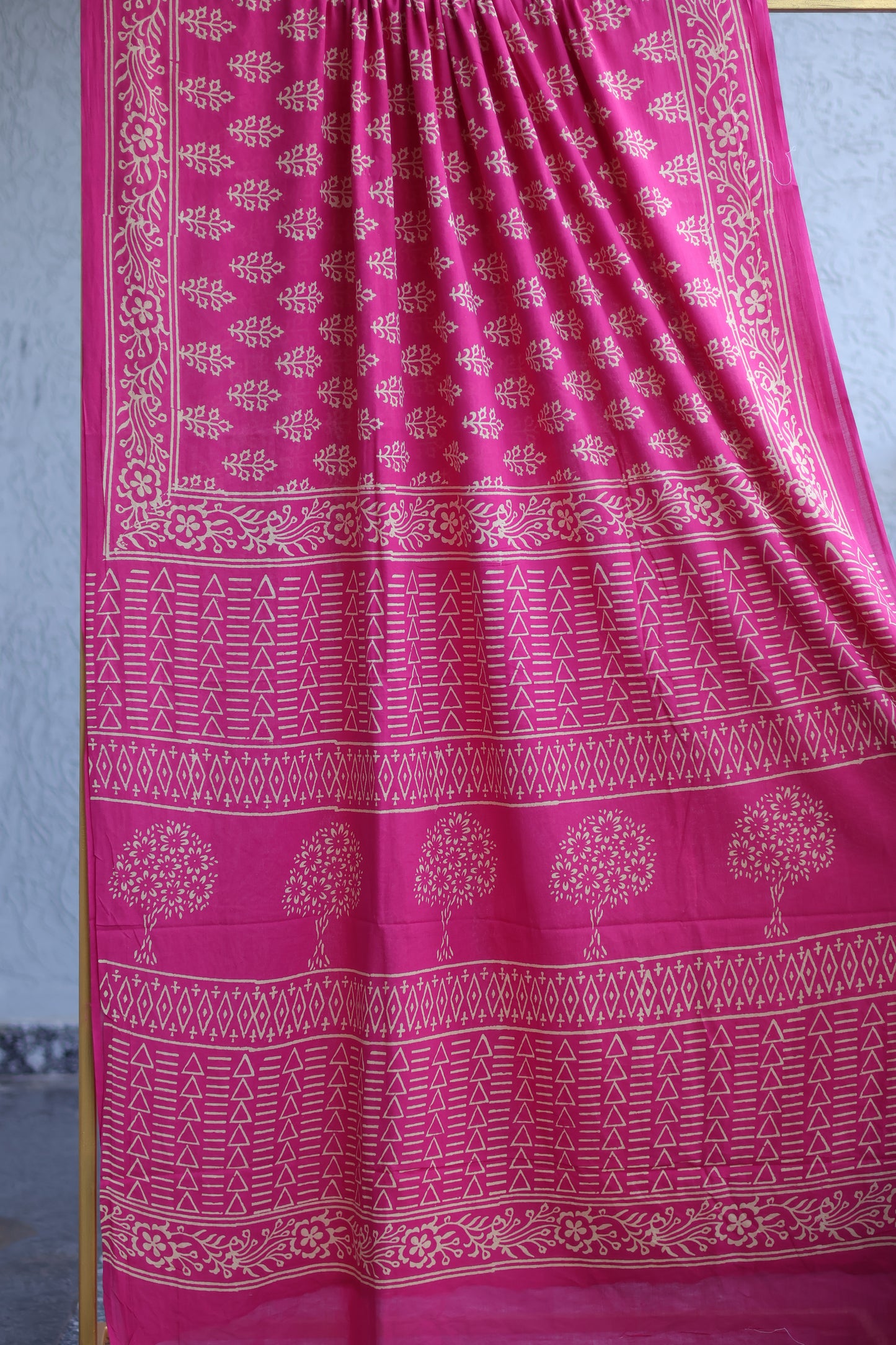 Pink Bagru Handblock printed MulMul cotton saree