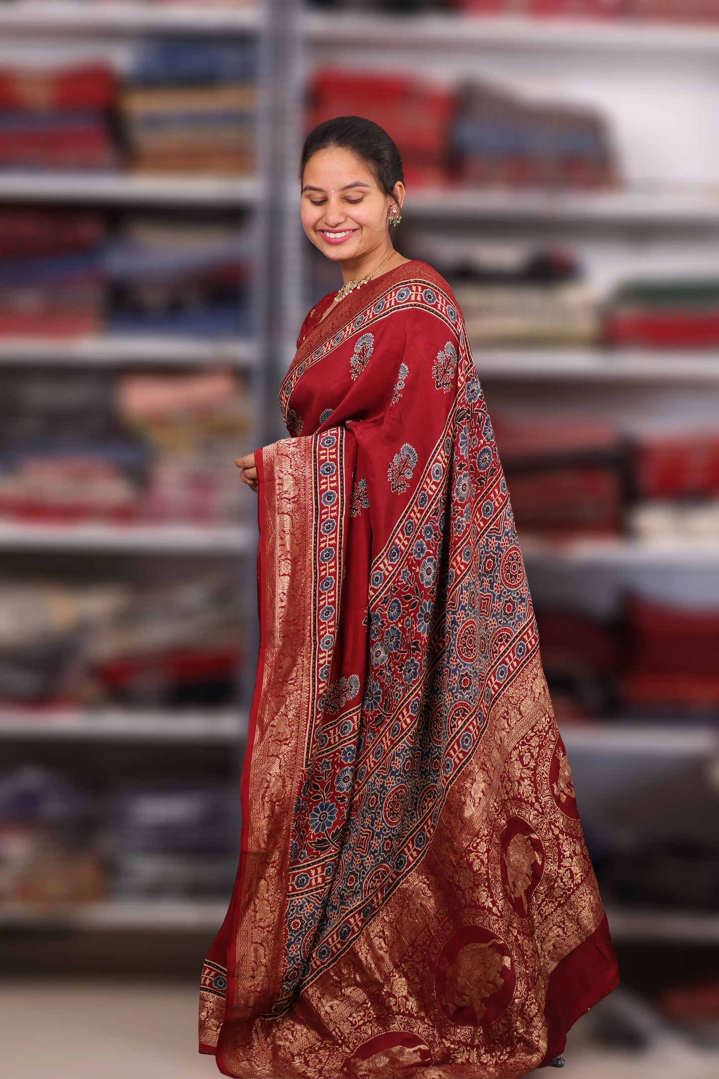 Ajrakh Dola Silk Saree