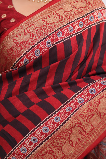 Ajrakh Dola Silk Saree