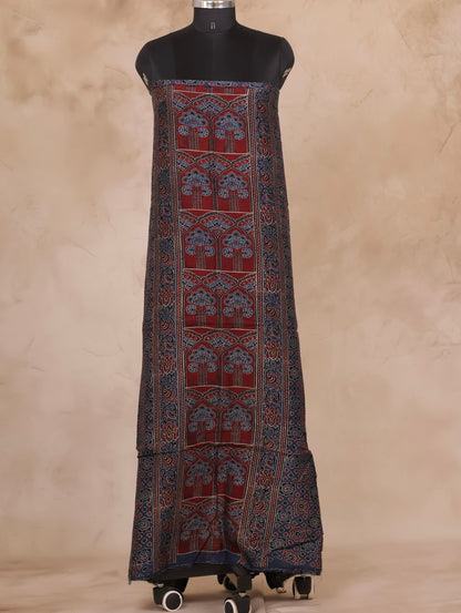 Chanderi Silk Cotton Ajrakh Handblock Printed 2 Piece Suit Set | Looms & Tassels
