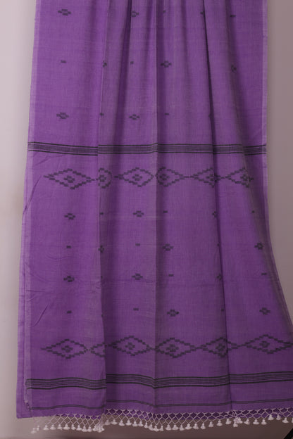 Lavender Pure Handwoven Malai Cotton Saree with Butta Weaving