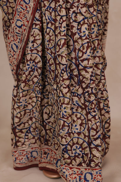 Hand Block Printed Kalamkari Chennur Silk Saree