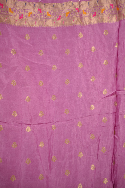 Lilac Handcrafted Bandhani Paithani Dola Silk Saree | Looms & Tassels