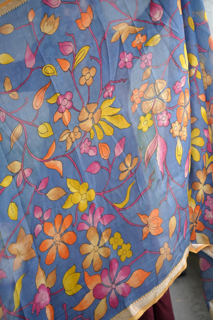 Pen Kalamkari Mangalagiri silk Dupatta