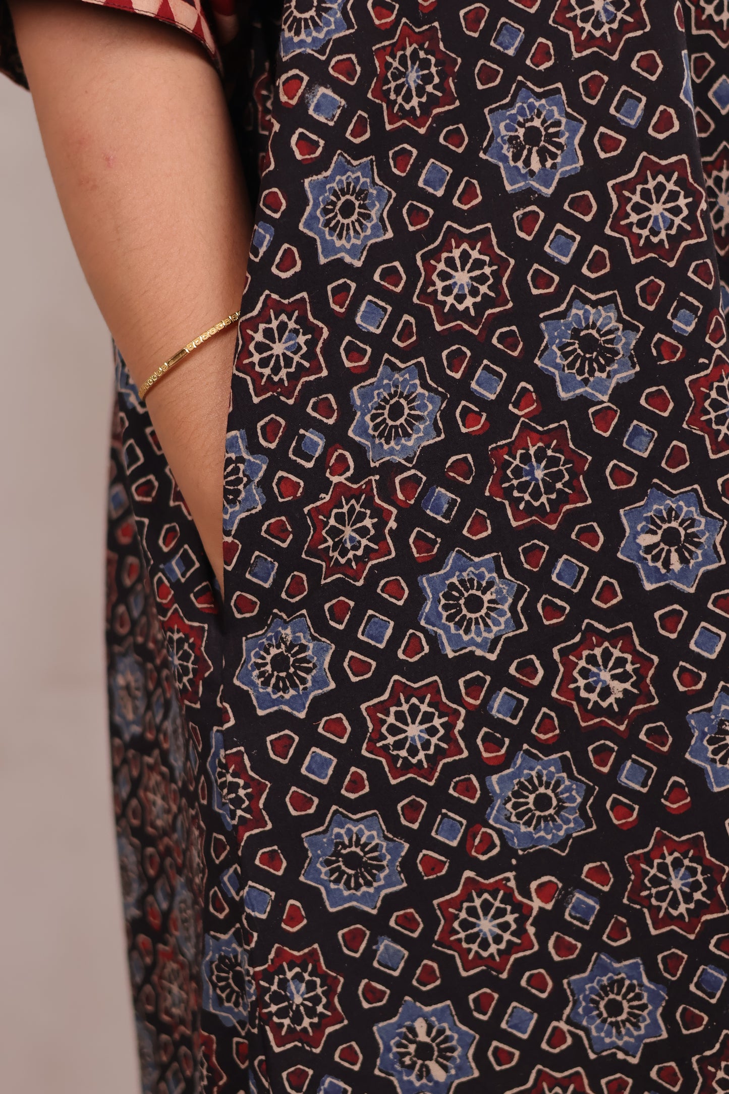 Black Ajrakh Handblock Printed Cotton Kaftan shirt dress – Elegant & Breathable Ethnic Wear | Looms & Tassels