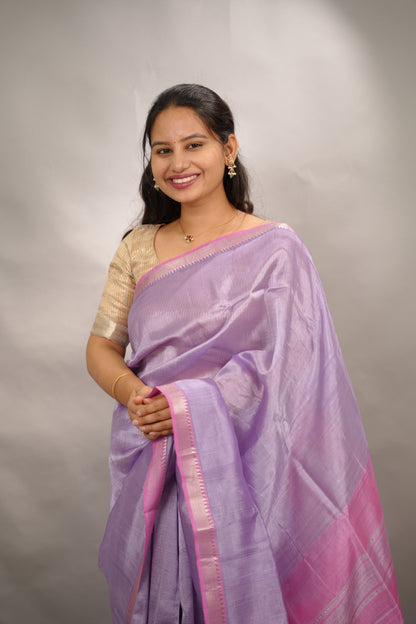 Lavender & Pink Handloom Mangalagiri Silk Saree| Looms & Tassels