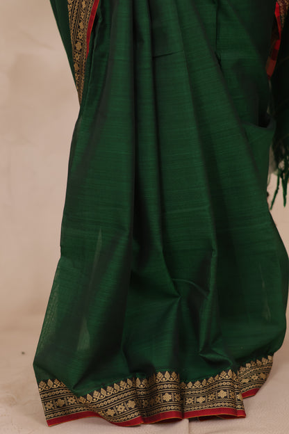 Green Narayanpet Cotton Saree | Looms & Tassels