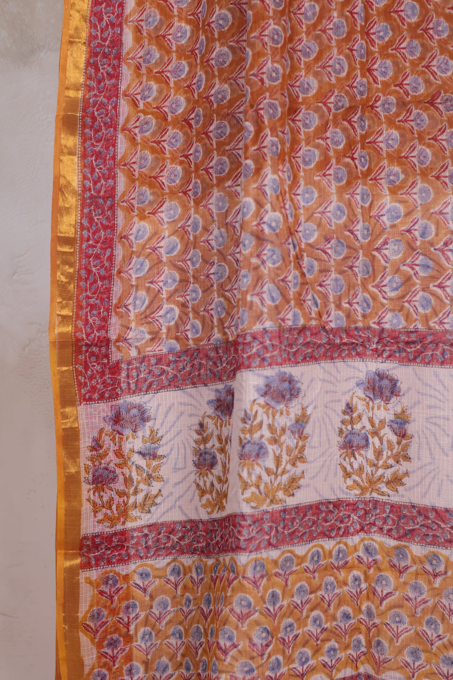 Pure Kota Doria Saree with Bagru Handblock Prints | Looms & Tassels