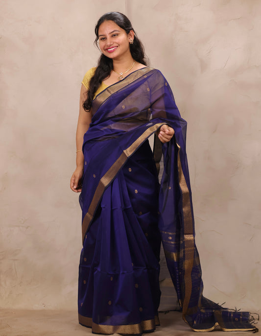 Blue Handloom Maheswari Silk Cotton Sarees | Looms & Tassels