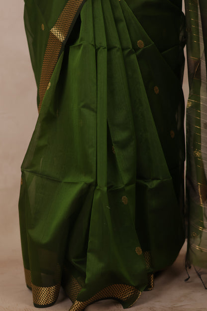 Green Handloom Maheswari Silk Cotton Sarees | Looms & Tassels