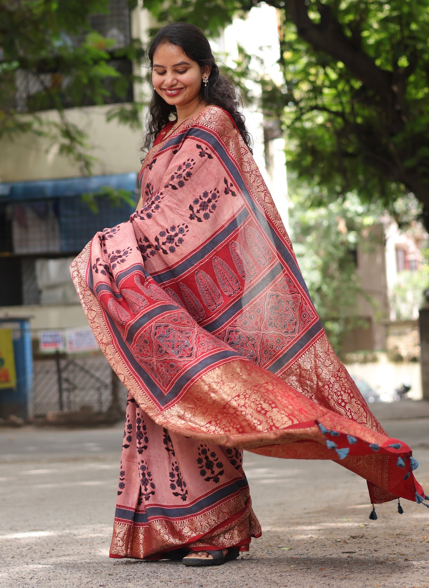 Contemporary Ajrakh Dola Silk Saree
