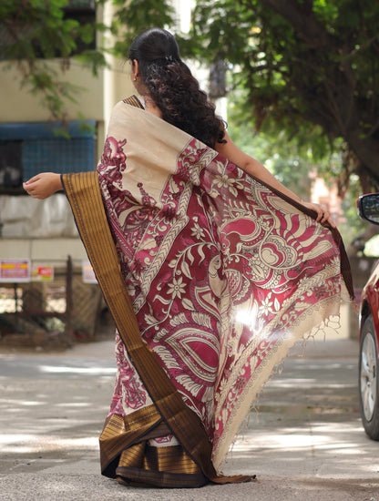 Kanchi Border Kalamkari Chennur Silk Saree