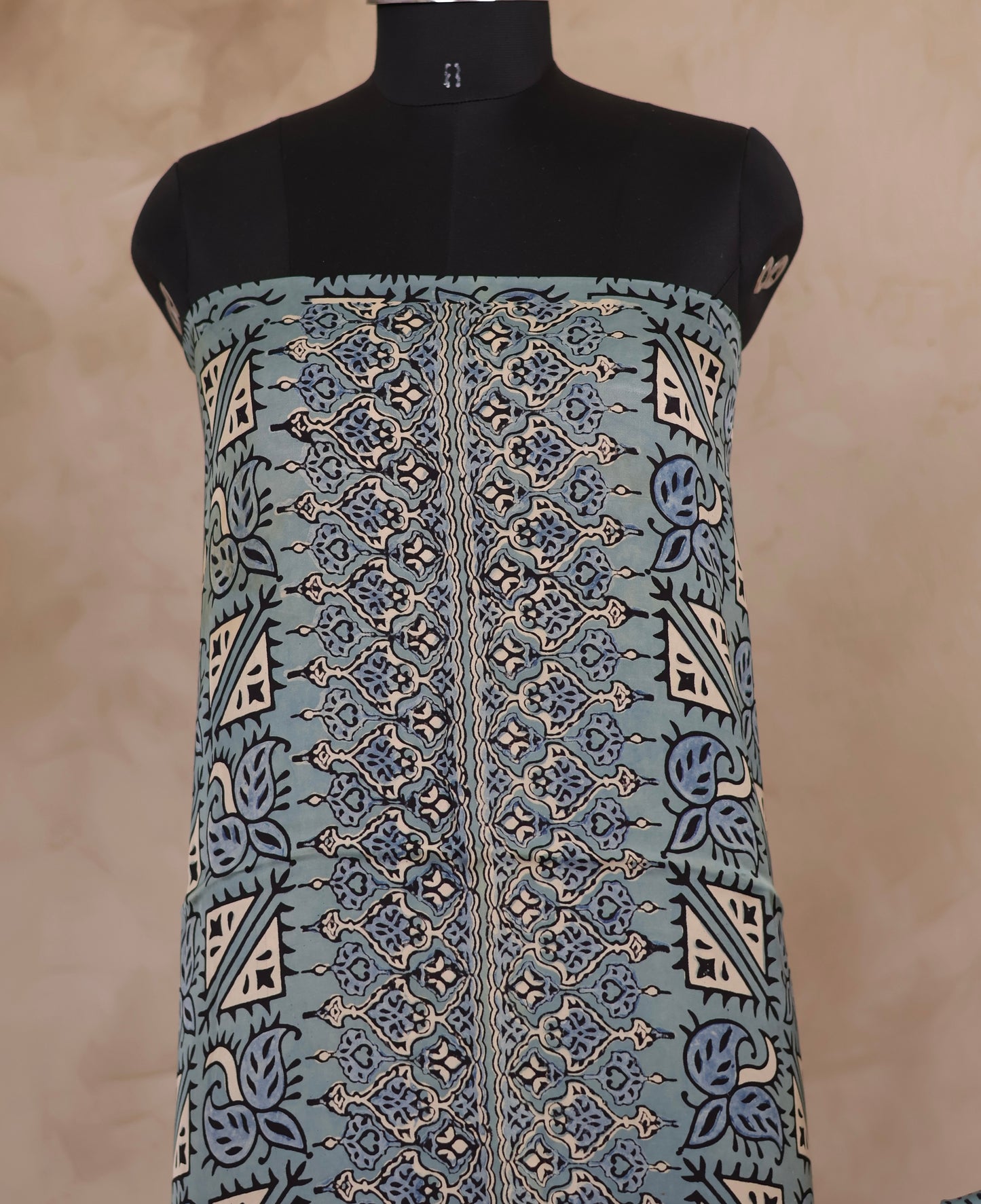 Sky Blue Ajrakh Hand Block Printed Natural Dyed Modal Silk 2 Piece Suit Set | Looms & Tassels