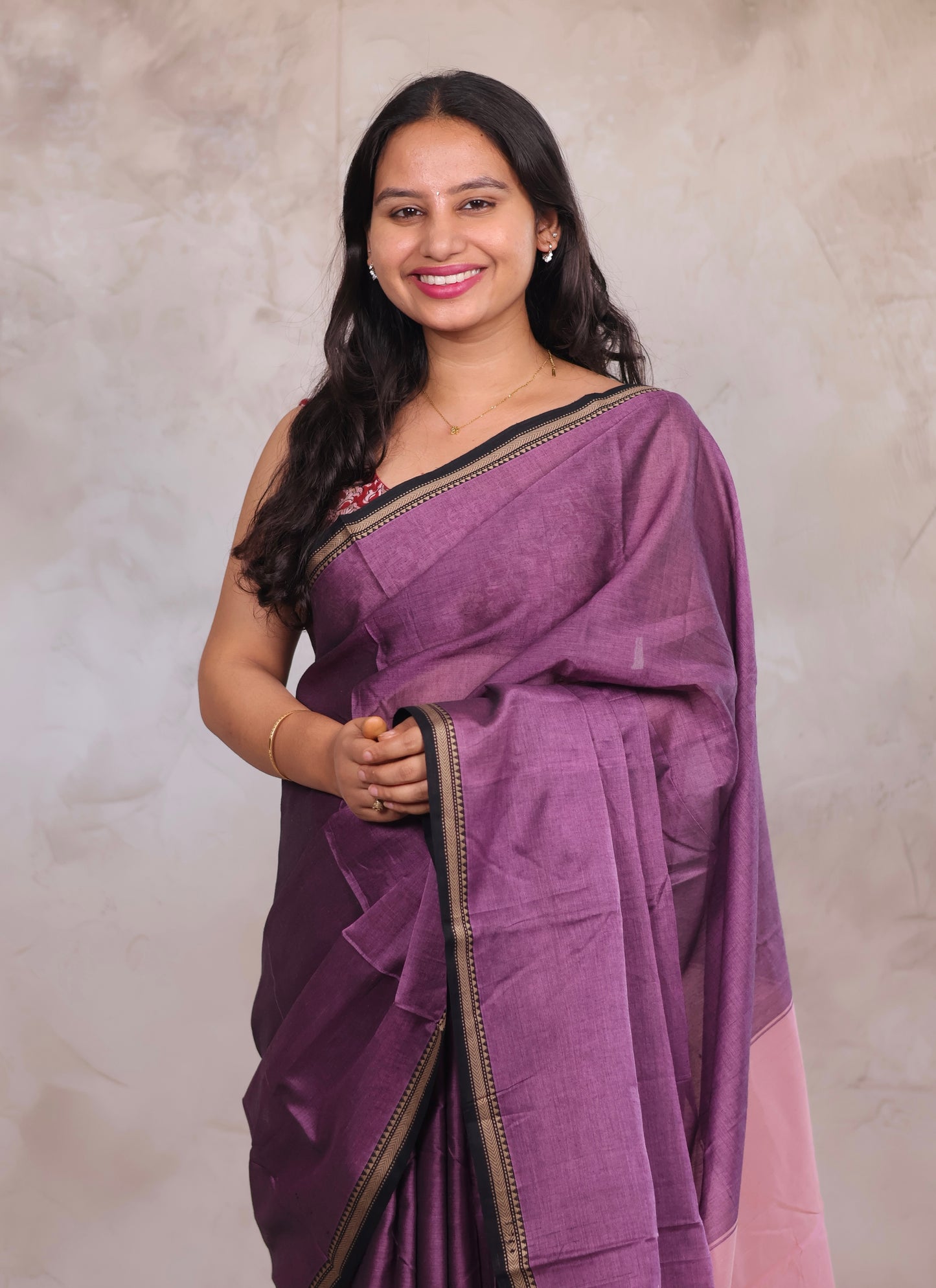 Lavender & Pink Narayanpet Cotton Saree | Looms & Tassels