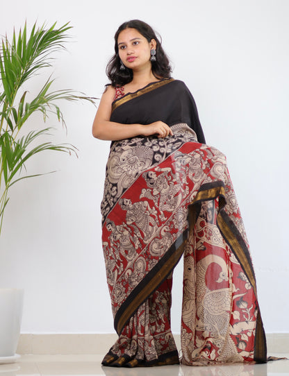 Nizam Border Kalamkari Silk Saree