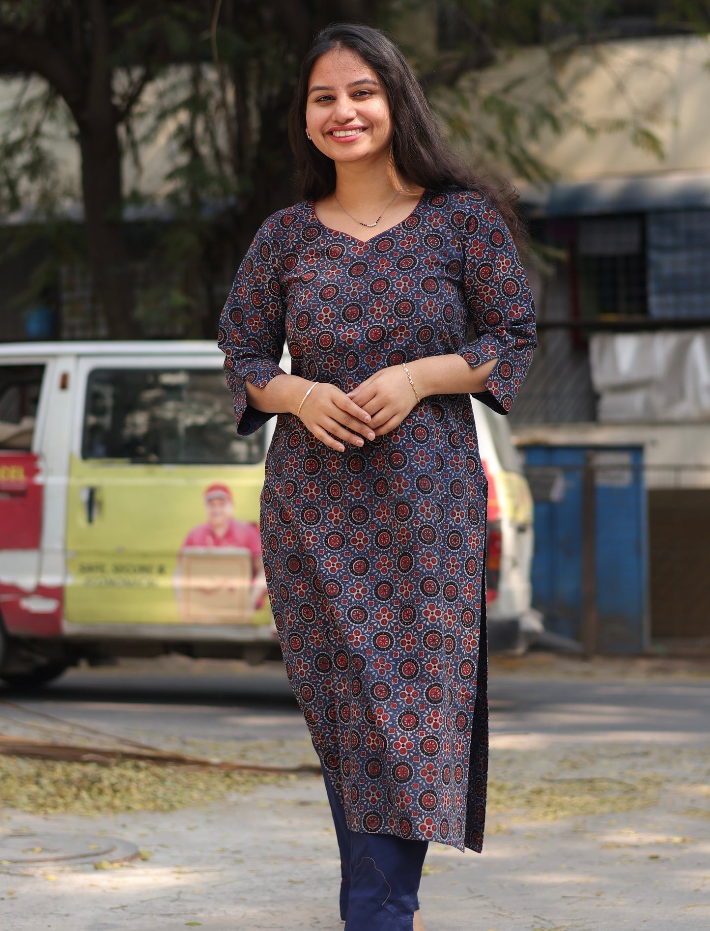 Indigo Ajrakh Hand Block Printed Kurti